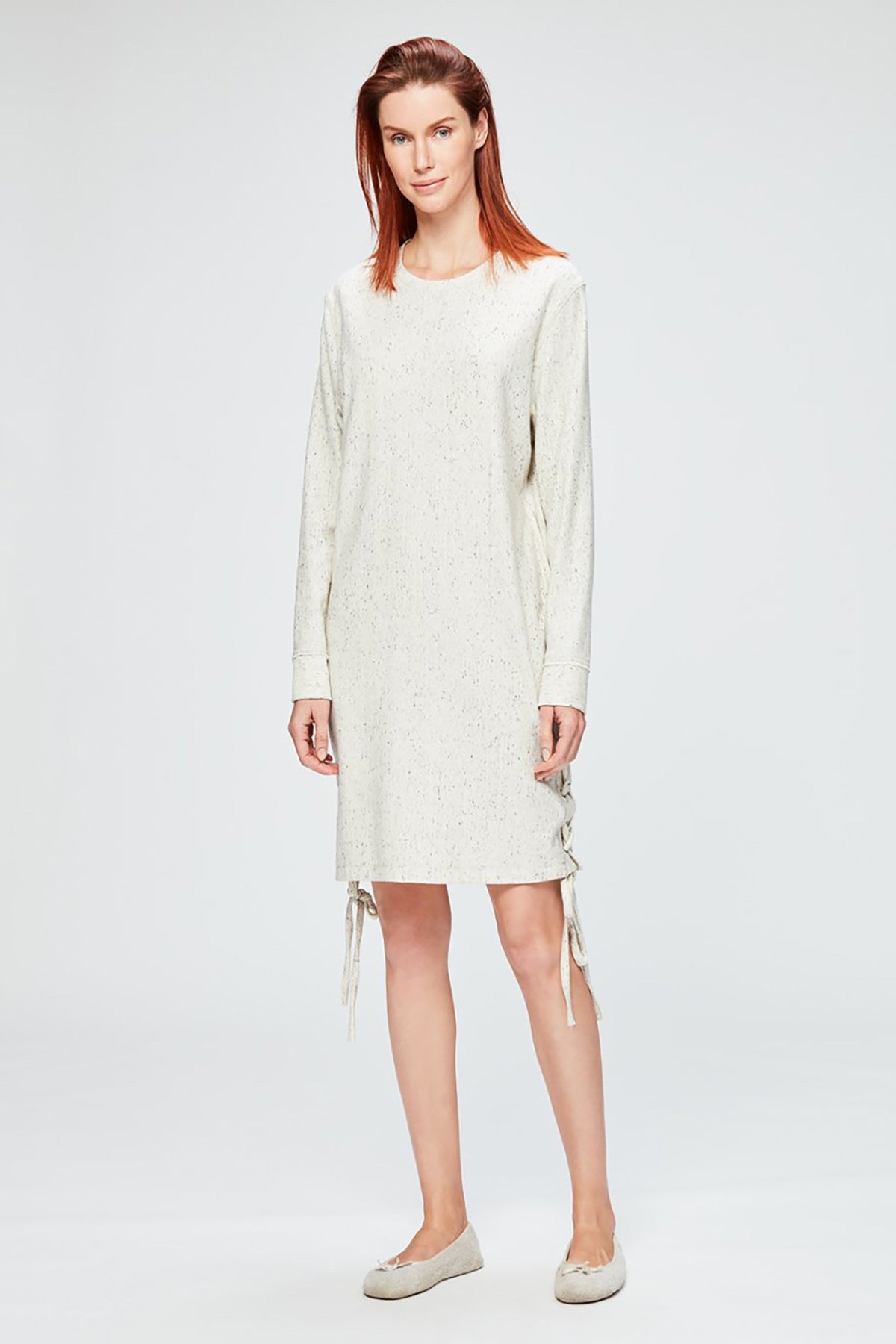 Bej Balık Sırtı Nopeli Uzun Kol Ev Elbisesi