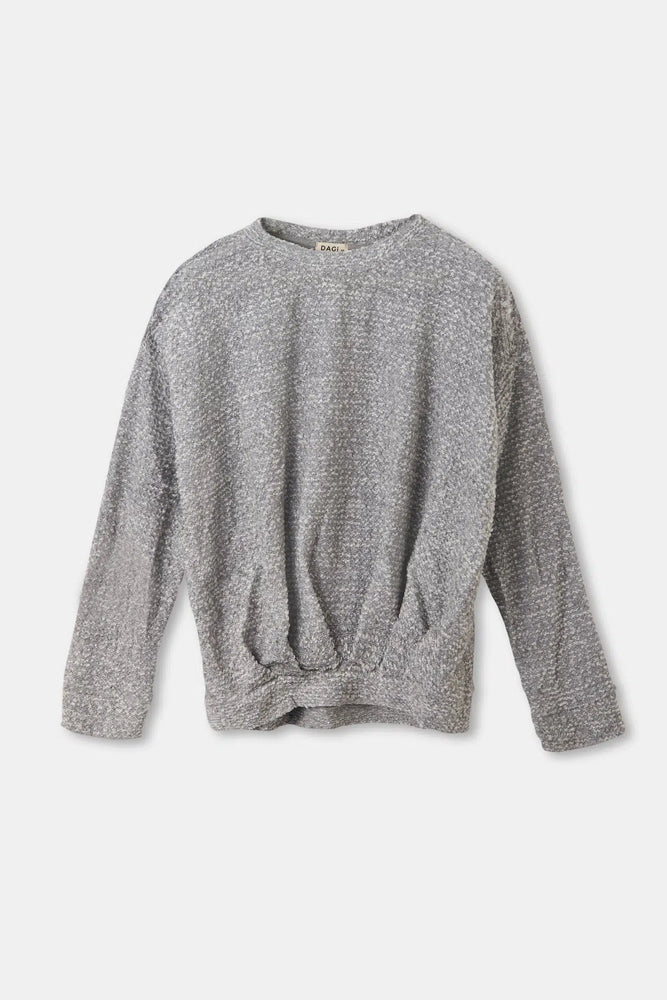 Gri Melanj Akrilik Polyester O Yaka Dökümlü Tek Üst