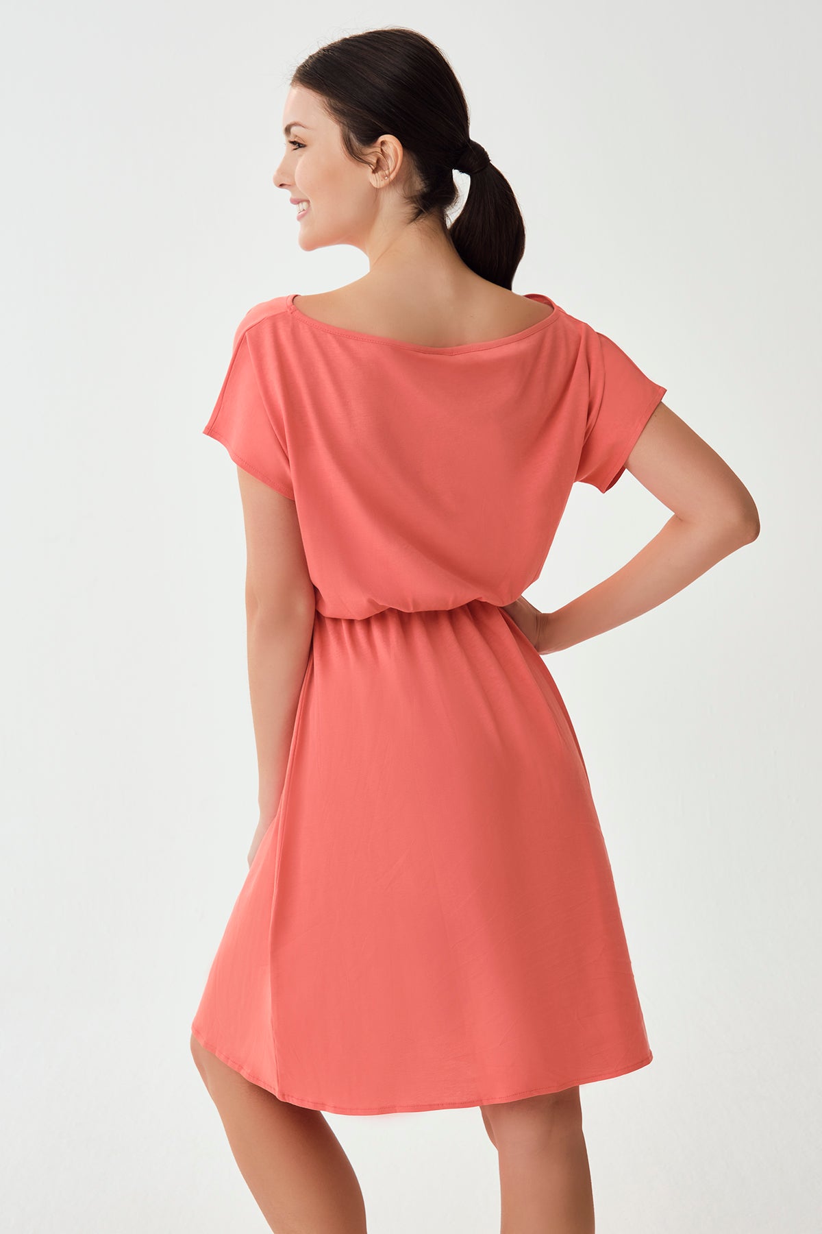 Pudra Pamuklu Kısa Kol Elbise Pareo