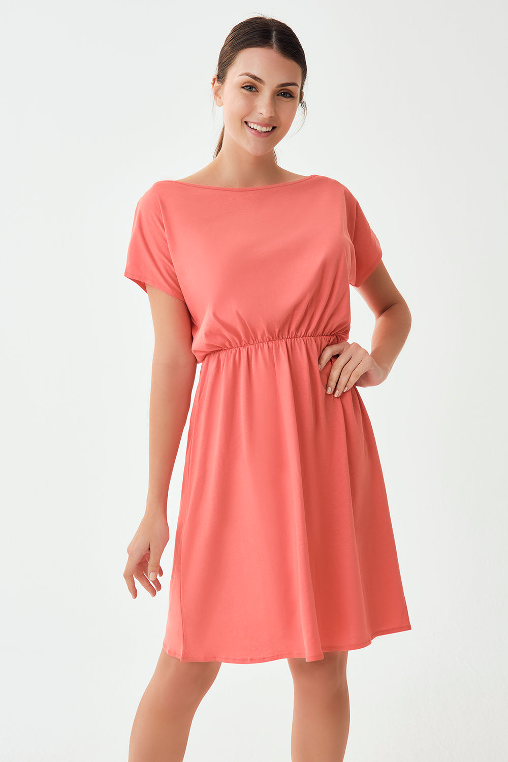 Pudra Pamuklu Kısa Kol Elbise Pareo