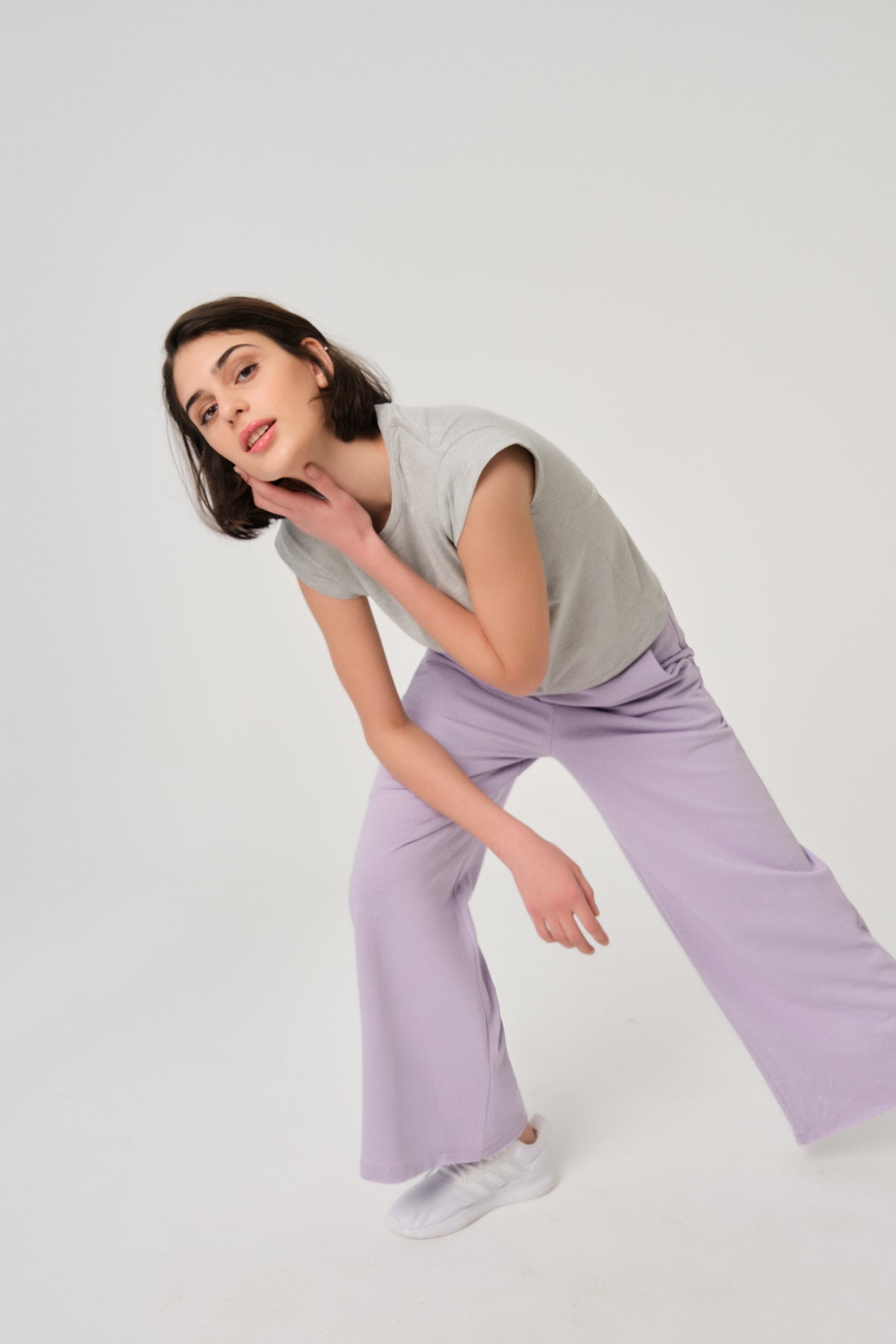 Gri Melanj Bisiklet Yaka Kolsuz T-Shirt