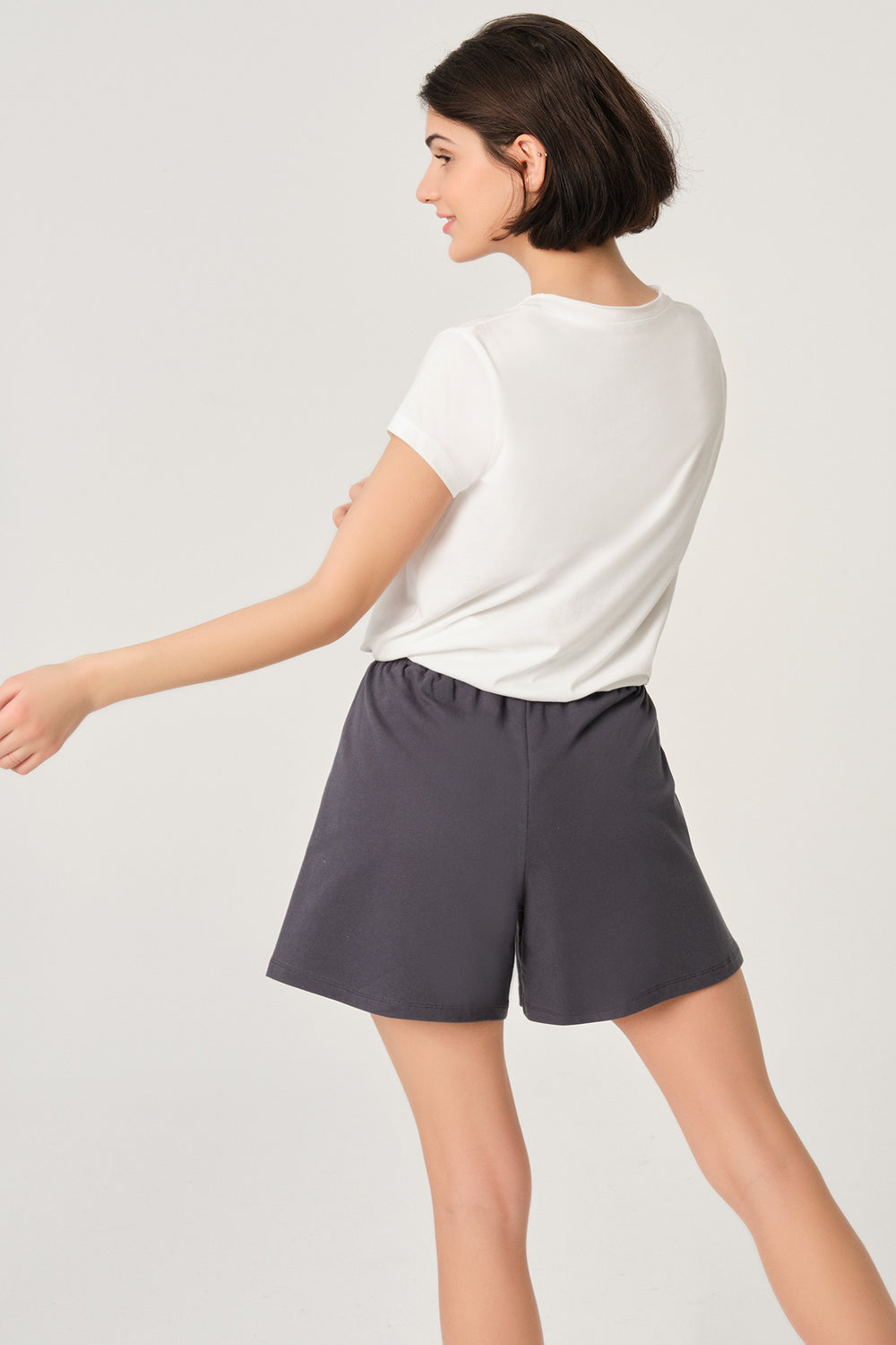 Ekru V Yaka Beli Büzgülü T-Shirt