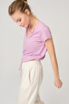 Pembe V Yaka Beli Büzgülü T-Shirt