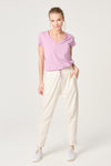 Pembe V Yaka Beli Büzgülü T-Shirt