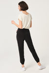 Siyah Lastik Paça Beli Bağcıklı Pantolon