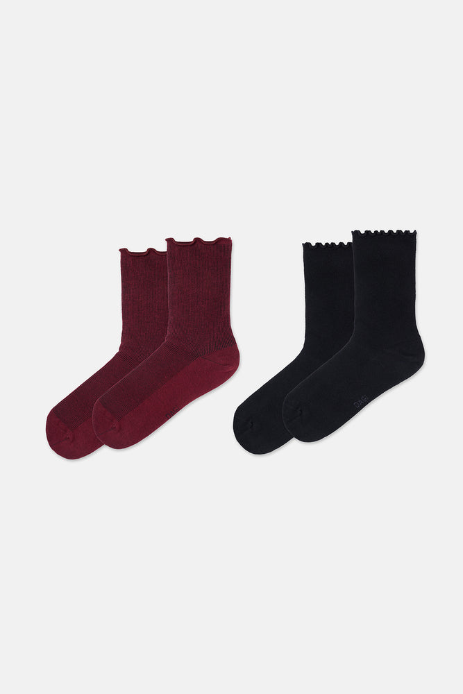 KADIN 2'Lİ PAMUKLU FIRFIRLI  ÇORAP