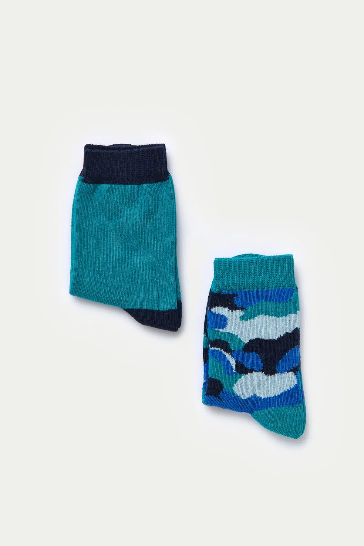 Yeşil Lacivert Erkek Çocuk Kamuflaj 2'Li Çorap