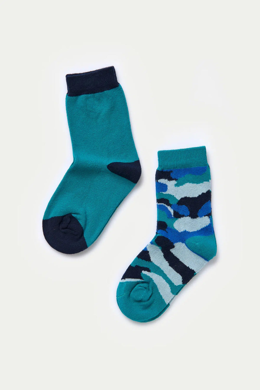Yeşil Lacivert Erkek Çocuk Kamuflaj 2'Li Çorap