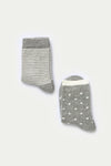 Gri Melanj-Ekru C1020 Kız Çocuk Pam.Çizgili 2'Li Çorap