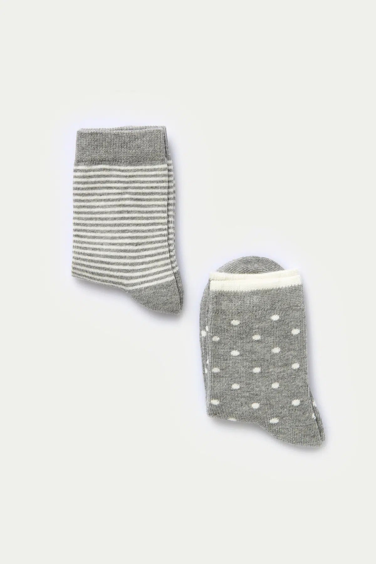 Gri Melanj-Ekru C1020 Kız Çocuk Pam.Çizgili 2'Li Çorap