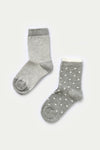Gri Melanj-Ekru C1020 Kız Çocuk Pam.Çizgili 2'Li Çorap