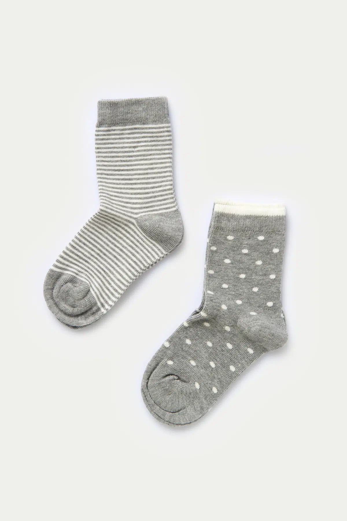 Gri Melanj-Ekru C1020 Kız Çocuk Pam.Çizgili 2'Li Çorap