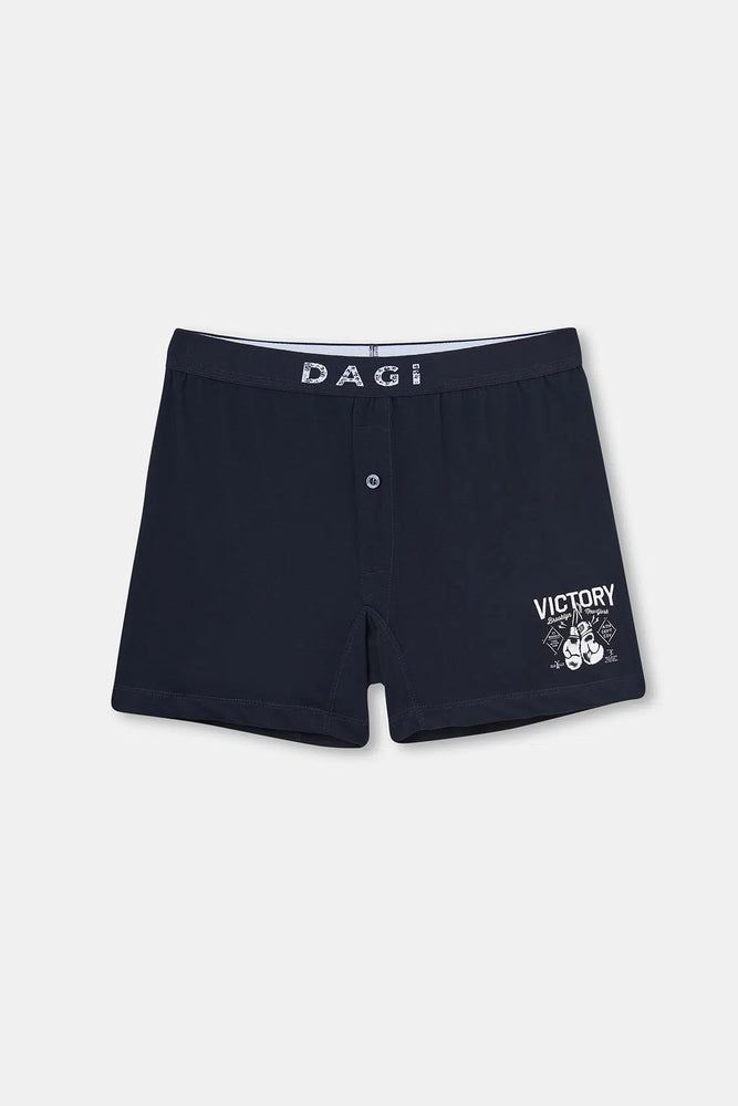 Lacivert Baskılı Pamuklu Boxer