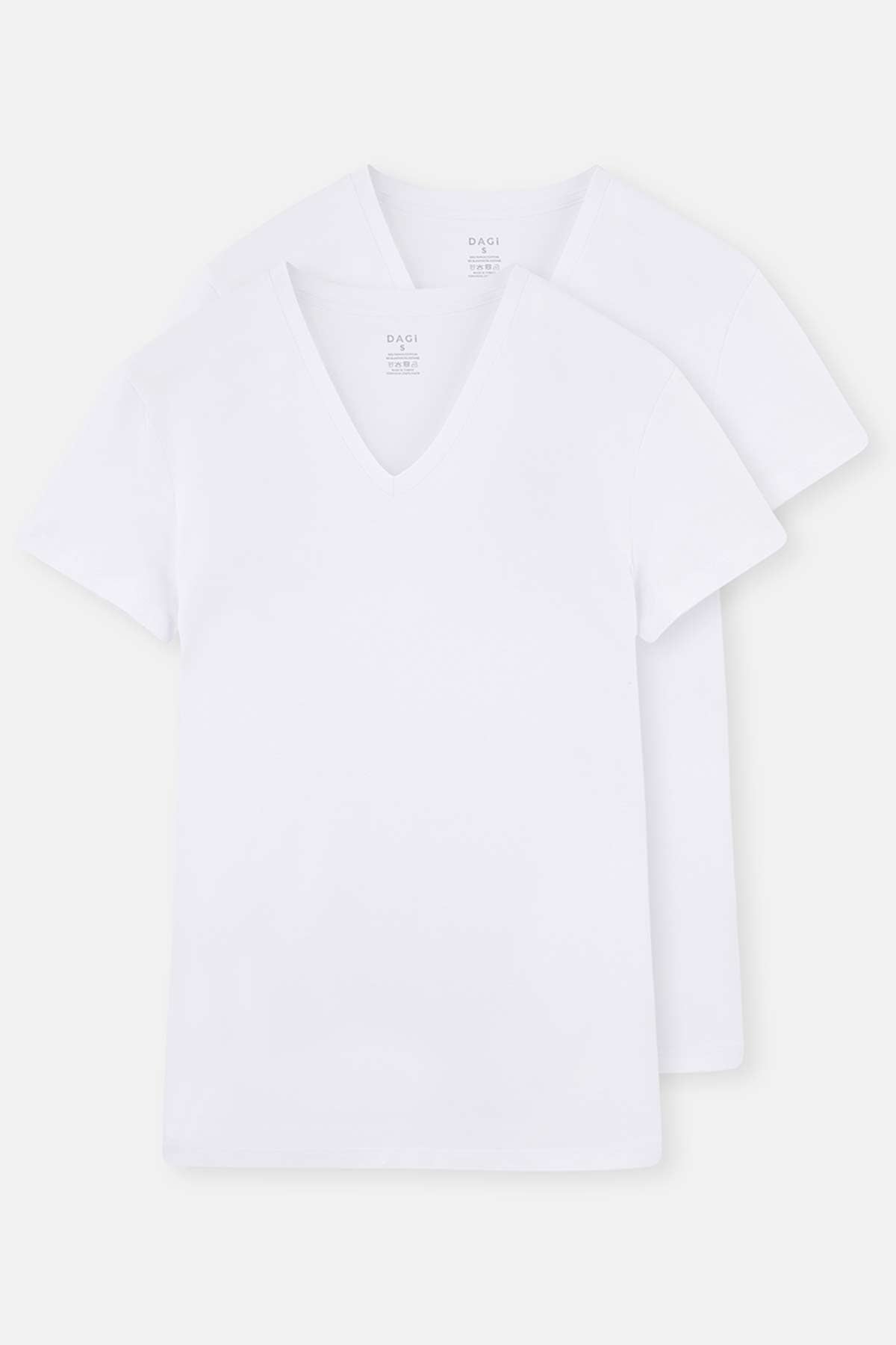 Beyaz Compact V Yaka Fanila 2'li T-Shirt
