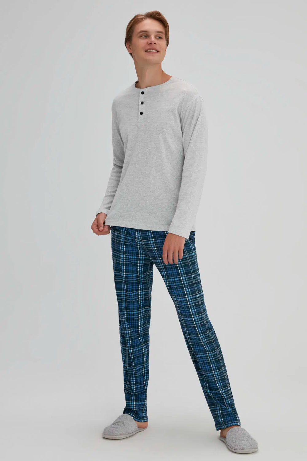 Lacivert Erkek Ekoseli Eşofman Altı