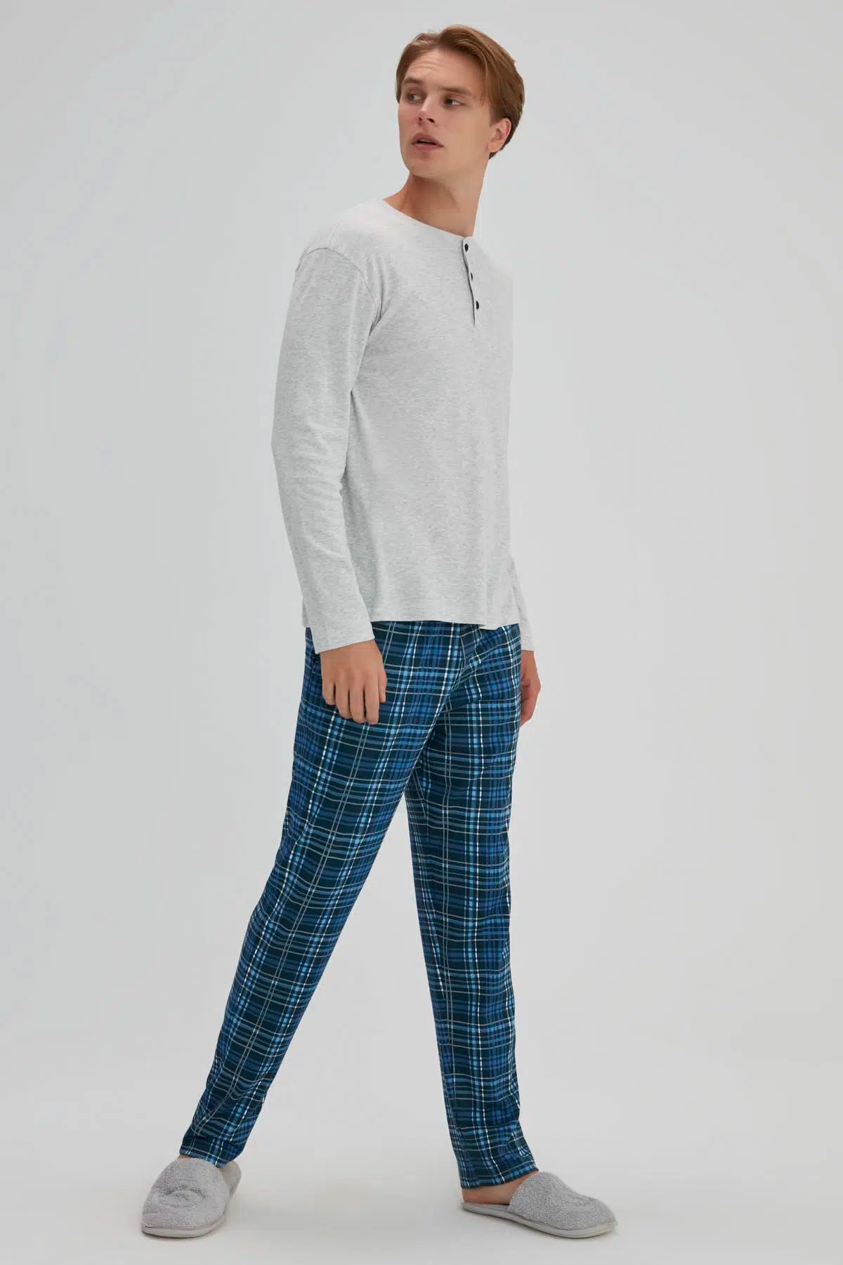 Lacivert Erkek Ekoseli Eşofman Altı