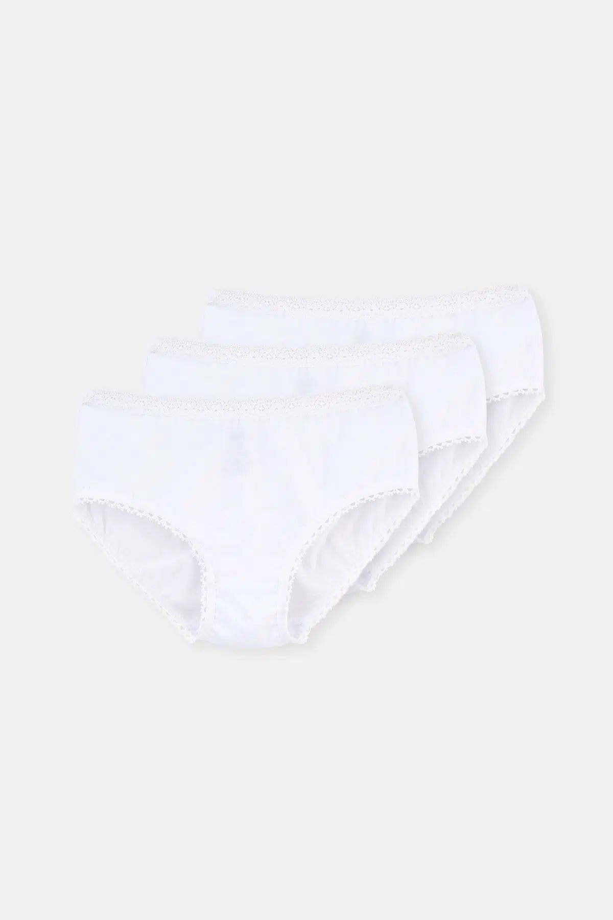Beyaz 3'lü Penye Kız Çocuk Slip Külot