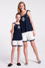 Lacivert Püskül Paça Emprime Askılı Kız Çocuk Şort Takımı