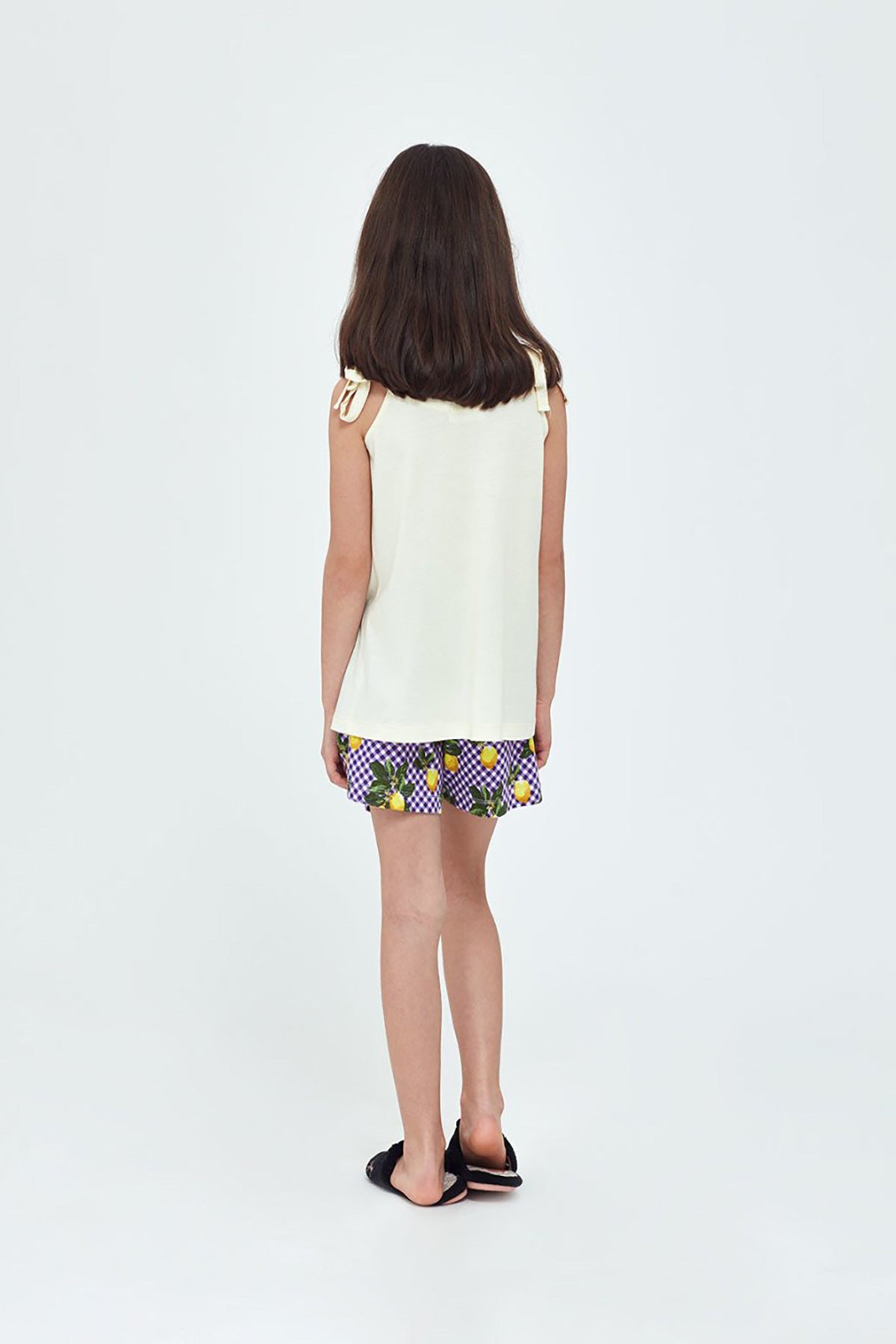 Sarı Modal Limon Empirme Askılı Kız Çocuk Şort Takımı