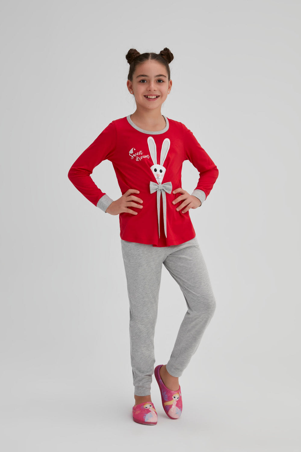 Kırmızı Kız Çocuk Pamuk Tavşan Pijama