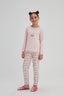 Pembe Kız Çocuk Interlok Tavşan Baskılı O Yaka Pijama Takımı