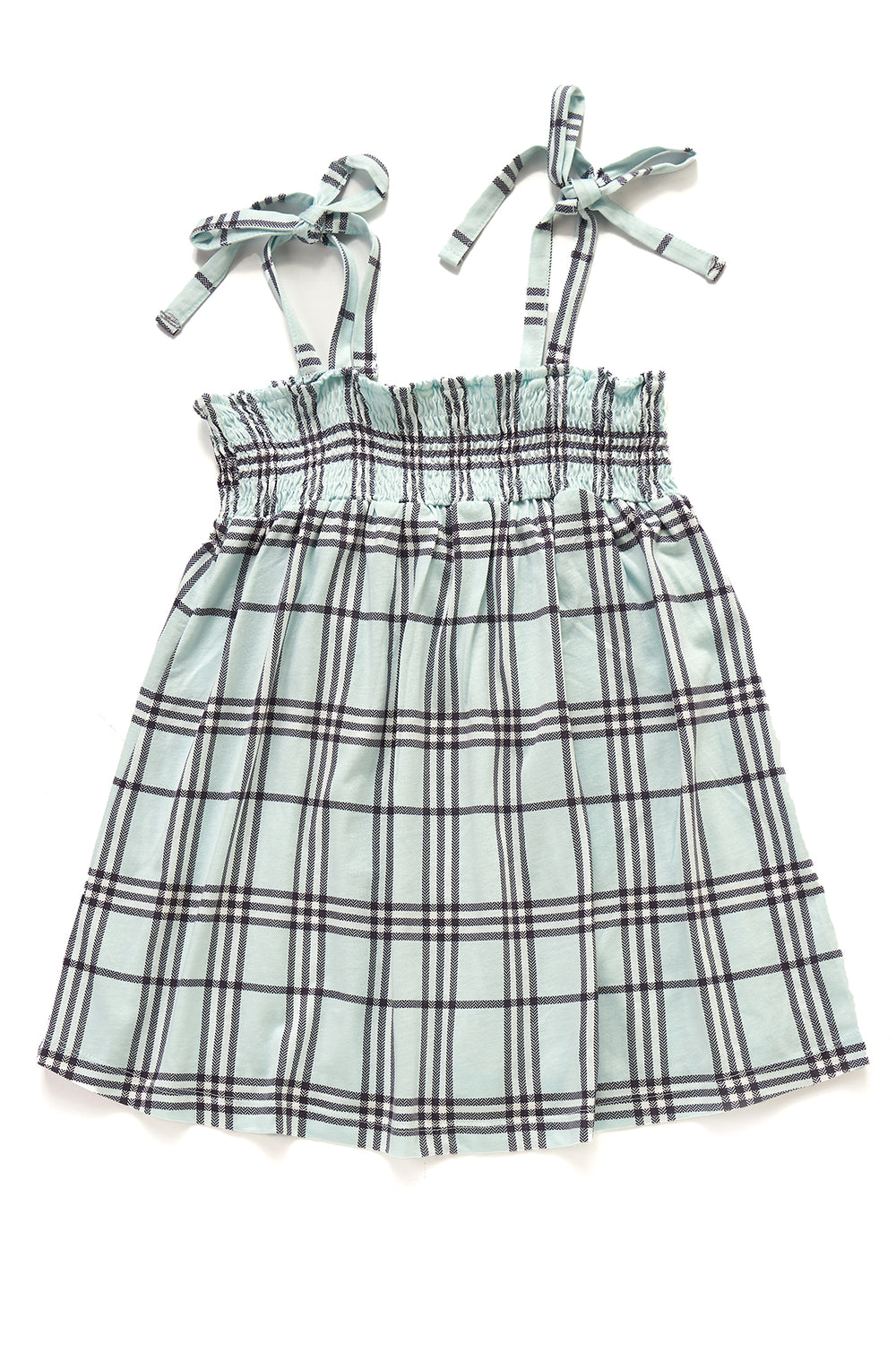 Yeşil Kız Çocuk Modal Ekoseli Kare Yaka Askılı Şort Takımı