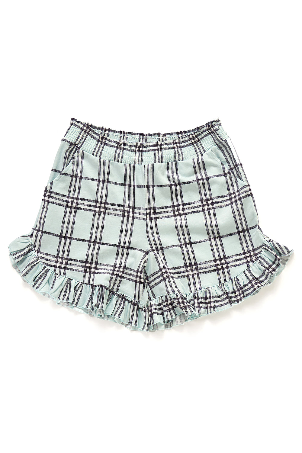 Yeşil Kız Çocuk Modal Ekoseli Kare Yaka Askılı Şort Takımı