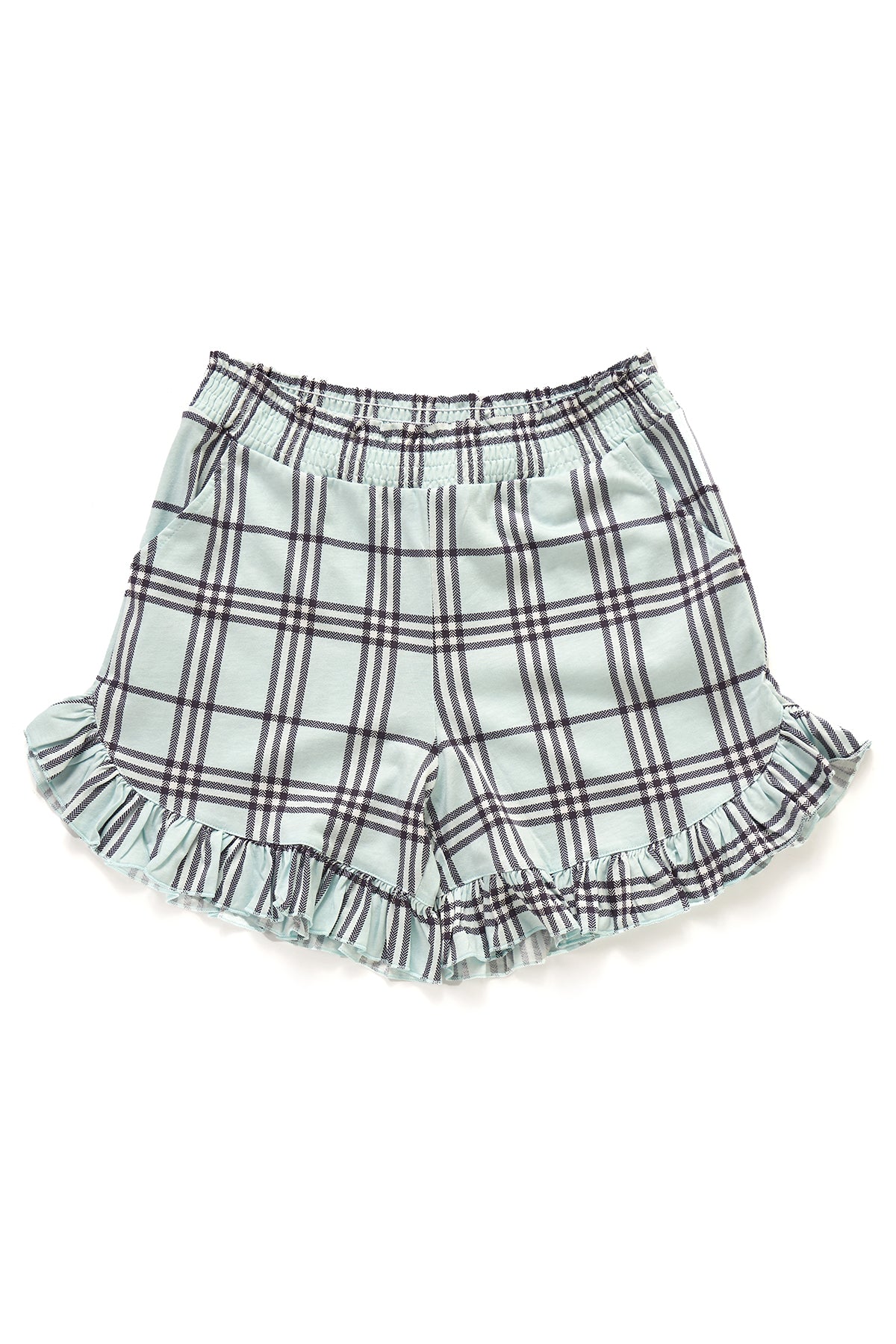 Yeşil Kız Çocuk Modal Ekoseli Kare Yaka Askılı Şort Takımı