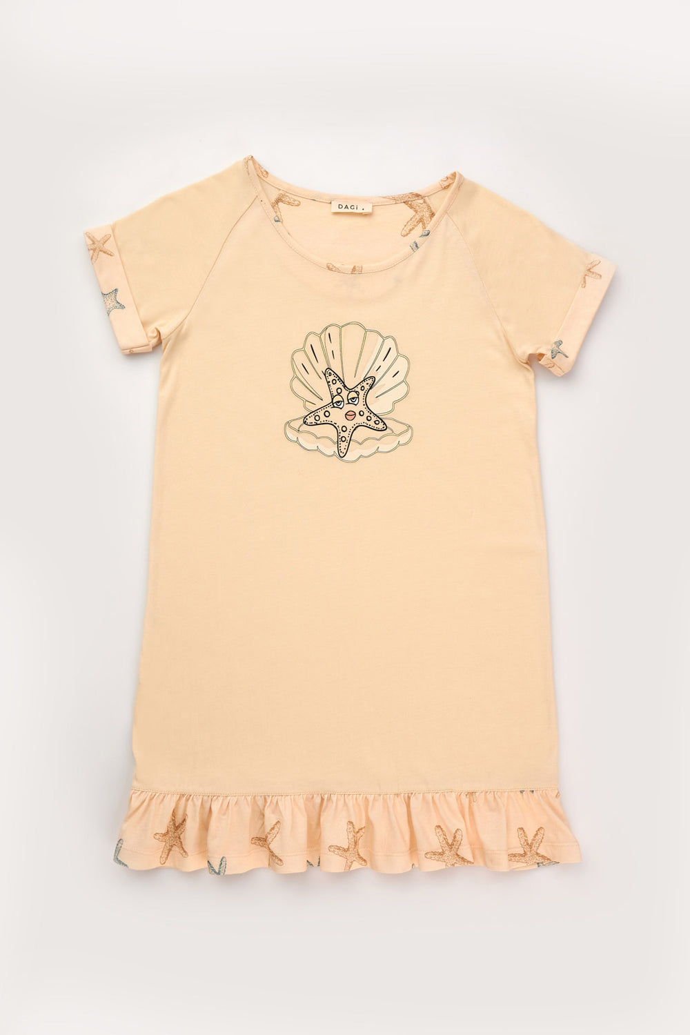 Sarı Kız Çocuk Deniz Yıldızı Eteği Fırfırlı Gecelik