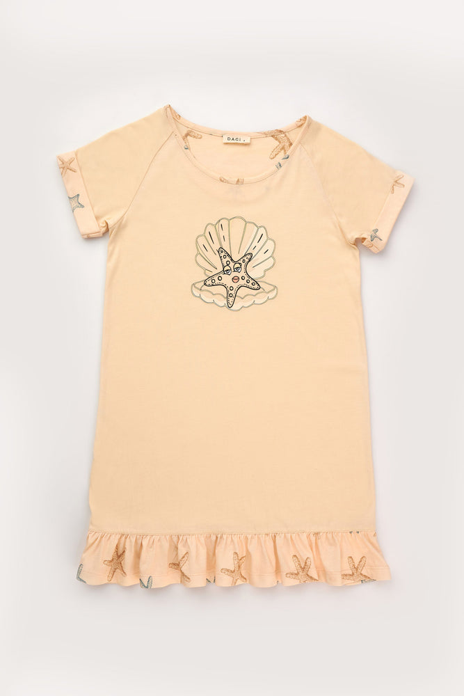 Sarı Kız Çocuk Deniz Yıldızı Eteği Fırfırlı Gecelik