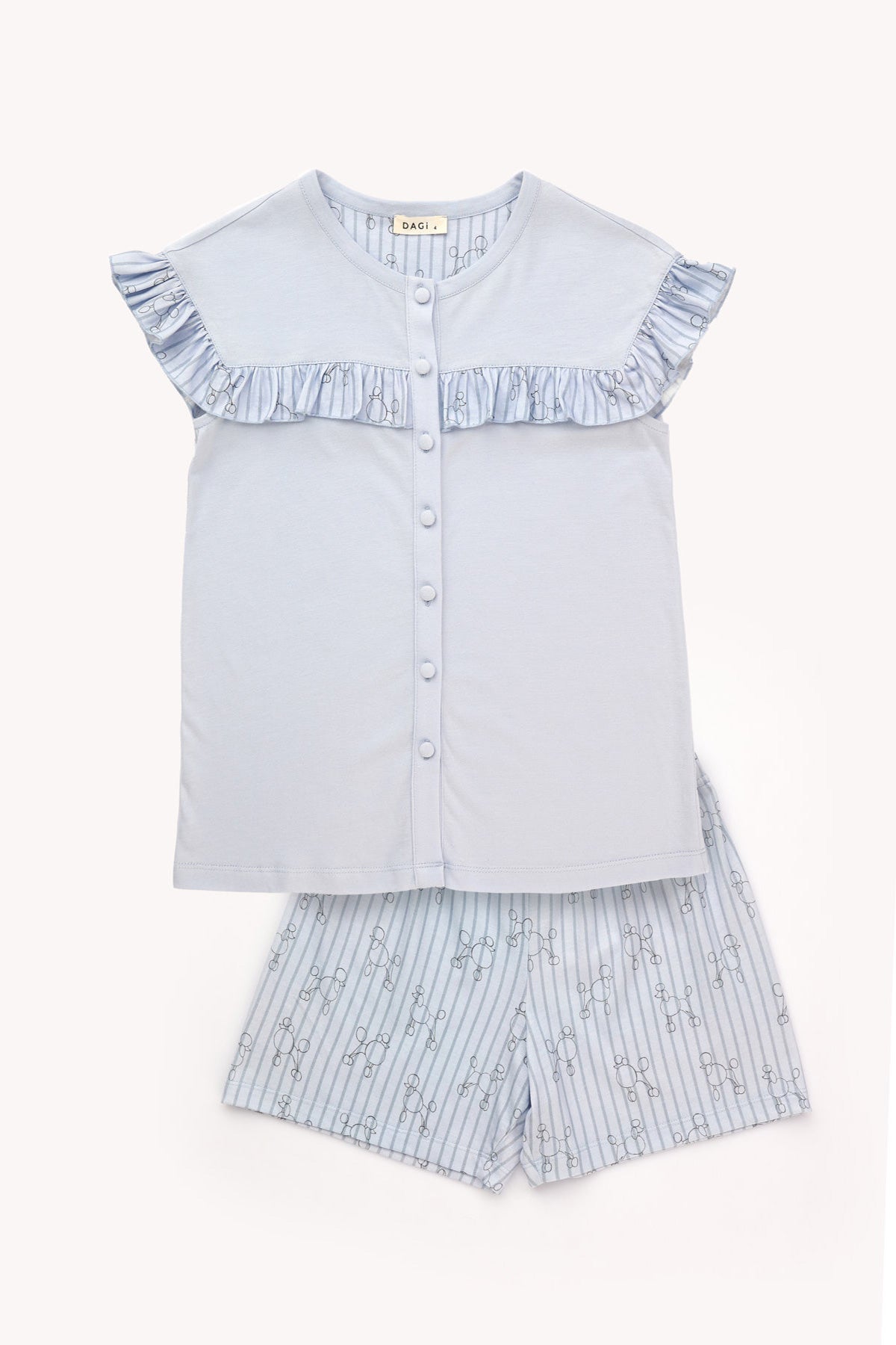 Mavi Kız Çocuk Köpekli Gömlek Şort Takımı