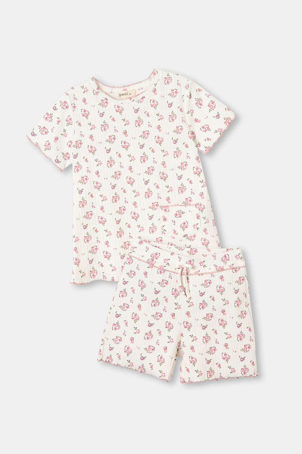 Ekru Sıfır Yaka Çiçekli Şort Takım