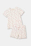 Ekru Sıfır Yaka Çiçekli Şort Takım