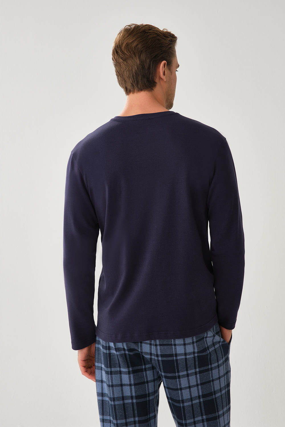 Lacivert Uzun Kol Pamuklu Pijama Üstü