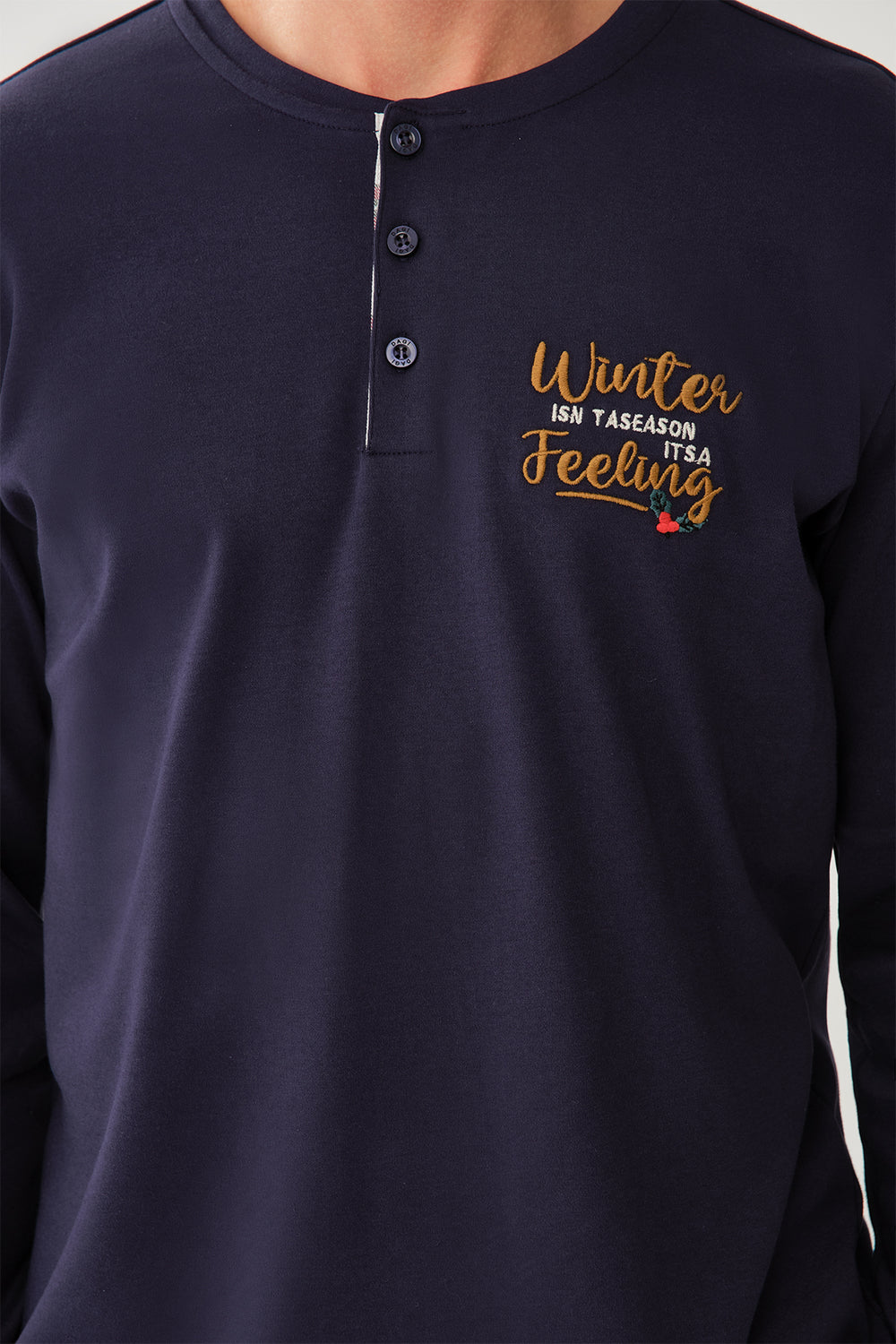 Lacivert Uzun Kol Pamuklu Pijama Üstü