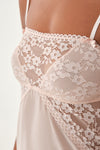 Pudra Dantel Detaylı Tül Gecelik