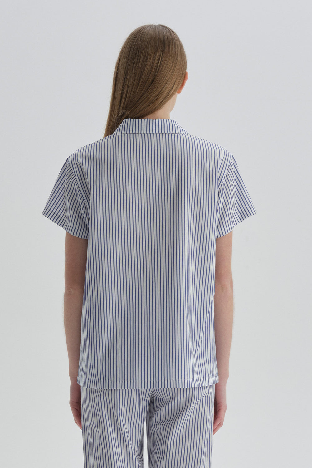 Mavi Ceket Yaka Pamuklu Pijama Üstü