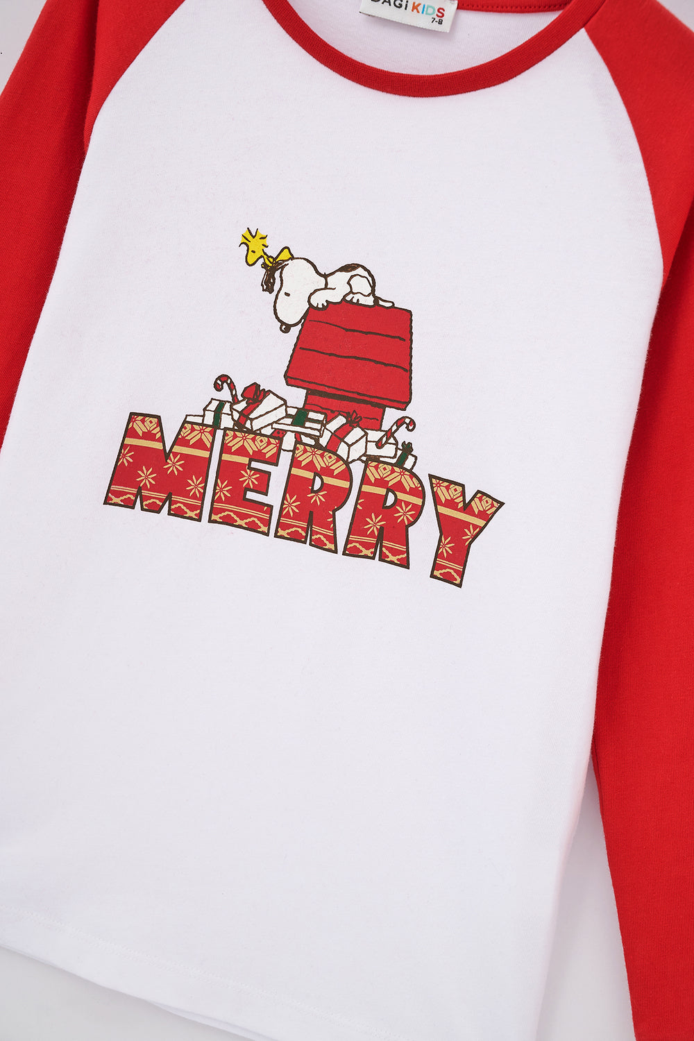 Kırmızı Kız Çocuk Snoopy Baskılı Lisanslı Pamuk Pijama Takımı