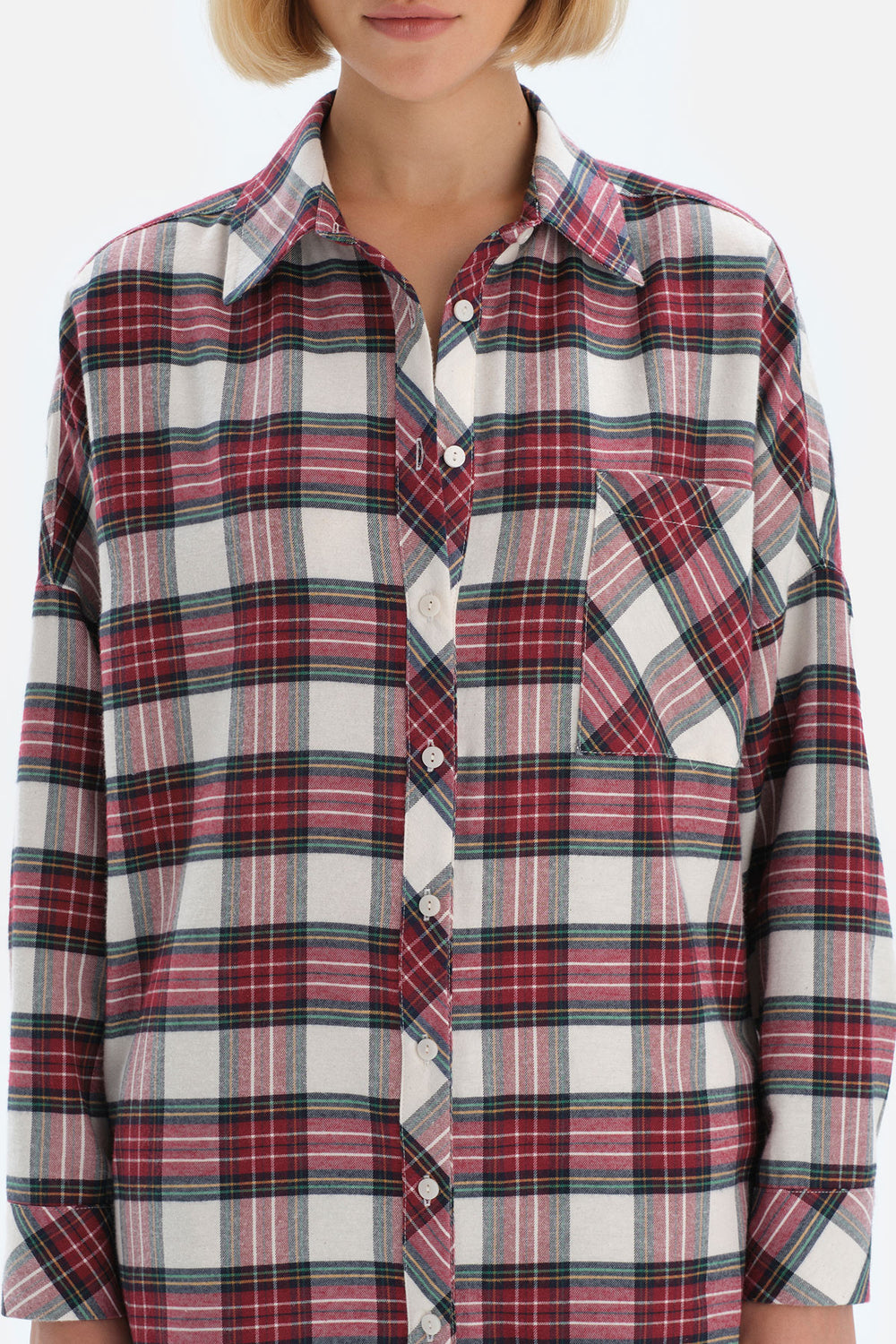 Bordo Ekoseli Gömlek Elbise